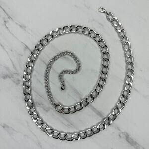 Silver Tone Curb Chain Link Belt One Size (OS) Y2K Minimalist Streetwear ✨